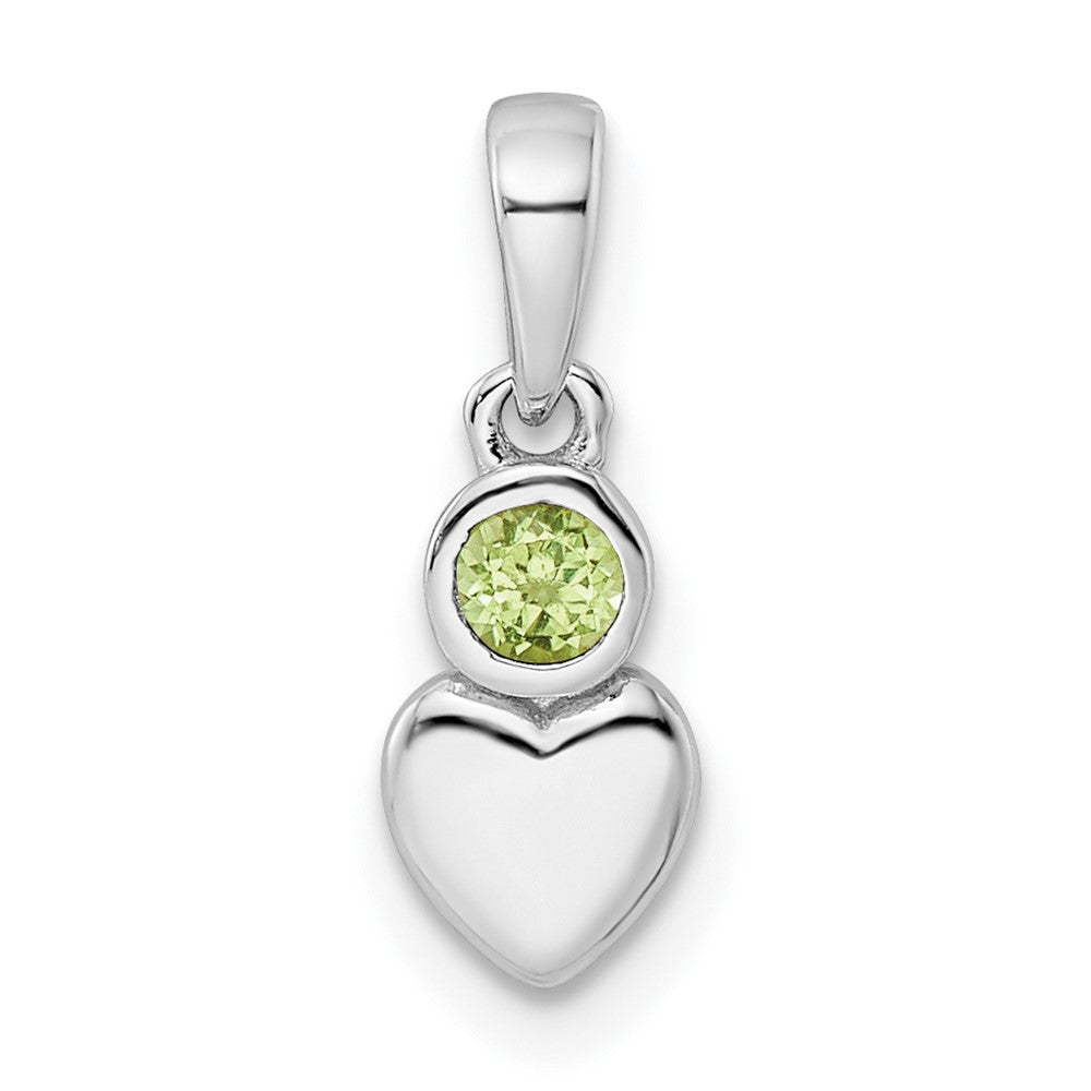 Sterling Silver Rhodium-plated Polished Peridot Heart Pendant QBPD35AUG