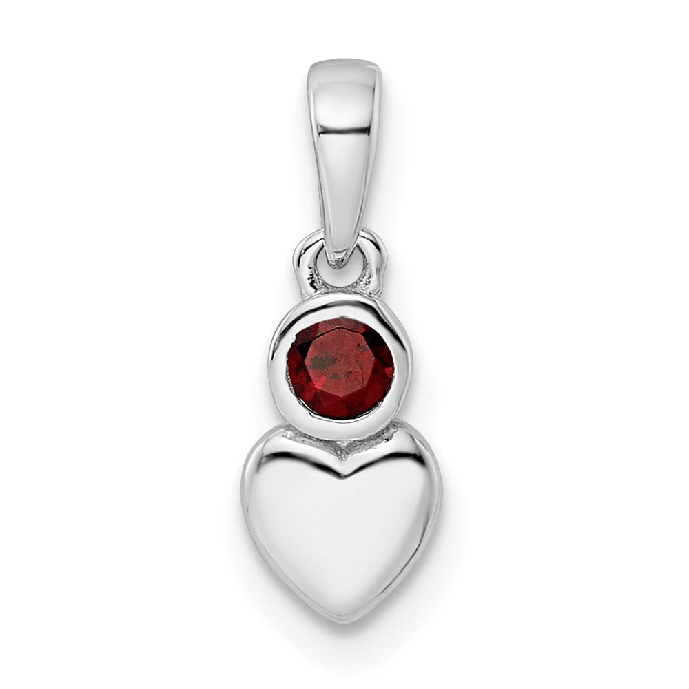 Sterling Silver Rhodium-plated Polished Garnet Heart Pendant QBPD35JAN