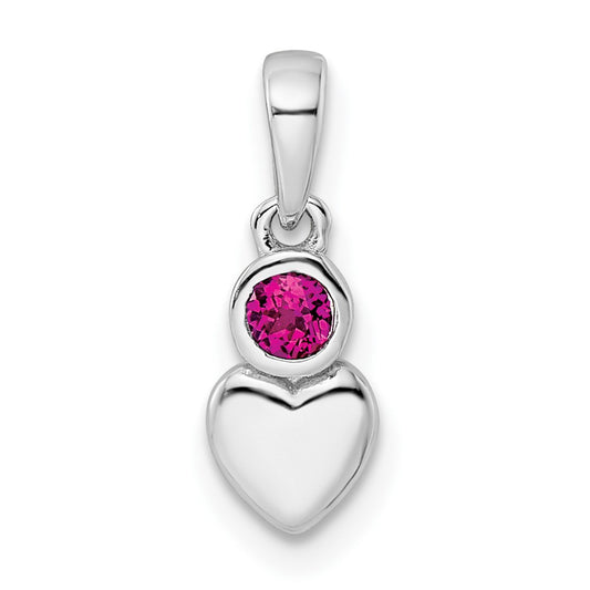 Sterling Silver Rhodium-plated Polished Created Ruby Heart Pendant QBPD35JUL