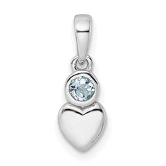 Sterling Silver Rhodium-plated Polished Aquamarine Heart Pendant QBPD35MAR