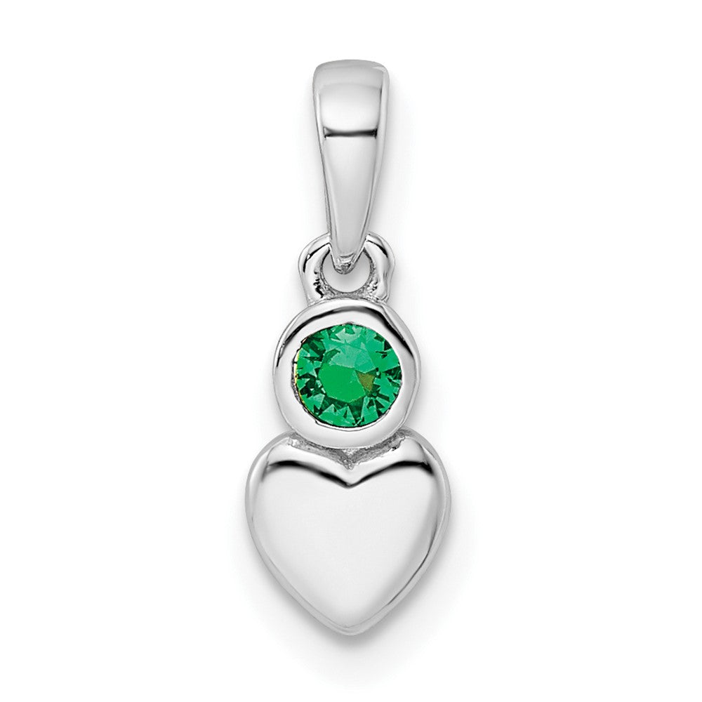Sterling Silver Rhodium-plated Lab Created Emerald Heart Pendant QBPD35MAY