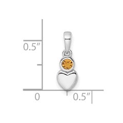 Sterling Silver Rhodium-plated Polished Citrine Heart Pendant QBPD35NOV