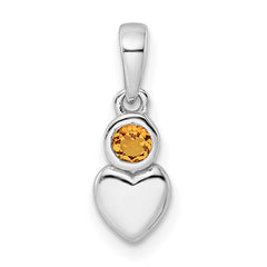 Sterling Silver Rhodium-plated Polished Citrine Heart Pendant QBPD35NOV