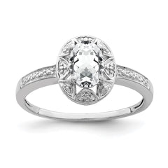 Sterling Silver Rhodium-plated Diam. & White Topaz Ring