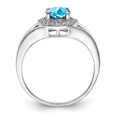 Sterling Silver Rhodium-plated Diam. & Blue Topaz Ring
