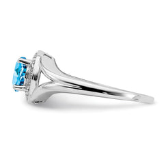 Sterling Silver Rhodium-plated Diam. & Blue Topaz Ring