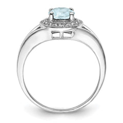 Sterling Silver Rhodium-plated Diam. & Aquamarine Ring