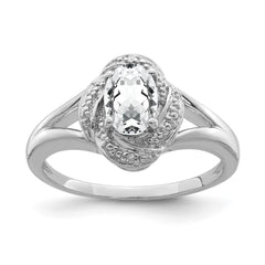 Sterling Silver Rhodium-plated Diam. & White Topaz Ring