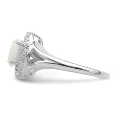 Sterling Silver Rhodium-plated Diam. & Created Opal Ring
