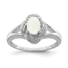 Sterling Silver Rhodium-plated Diam. & Created Opal Ring