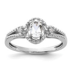Sterling Silver Rhodium-plated White Topaz & Diam. Ring