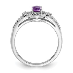 Sterling Silver Rhodium-plated Amethyst & Diam. Ring