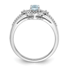 Sterling Silver Rhodium-plated Aquamarine & Diam. Ring
