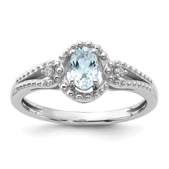 Sterling Silver Rhodium-plated Aquamarine & Diam. Ring