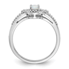 Sterling Silver Rhodium-plated Created Opal & Diam. Ring