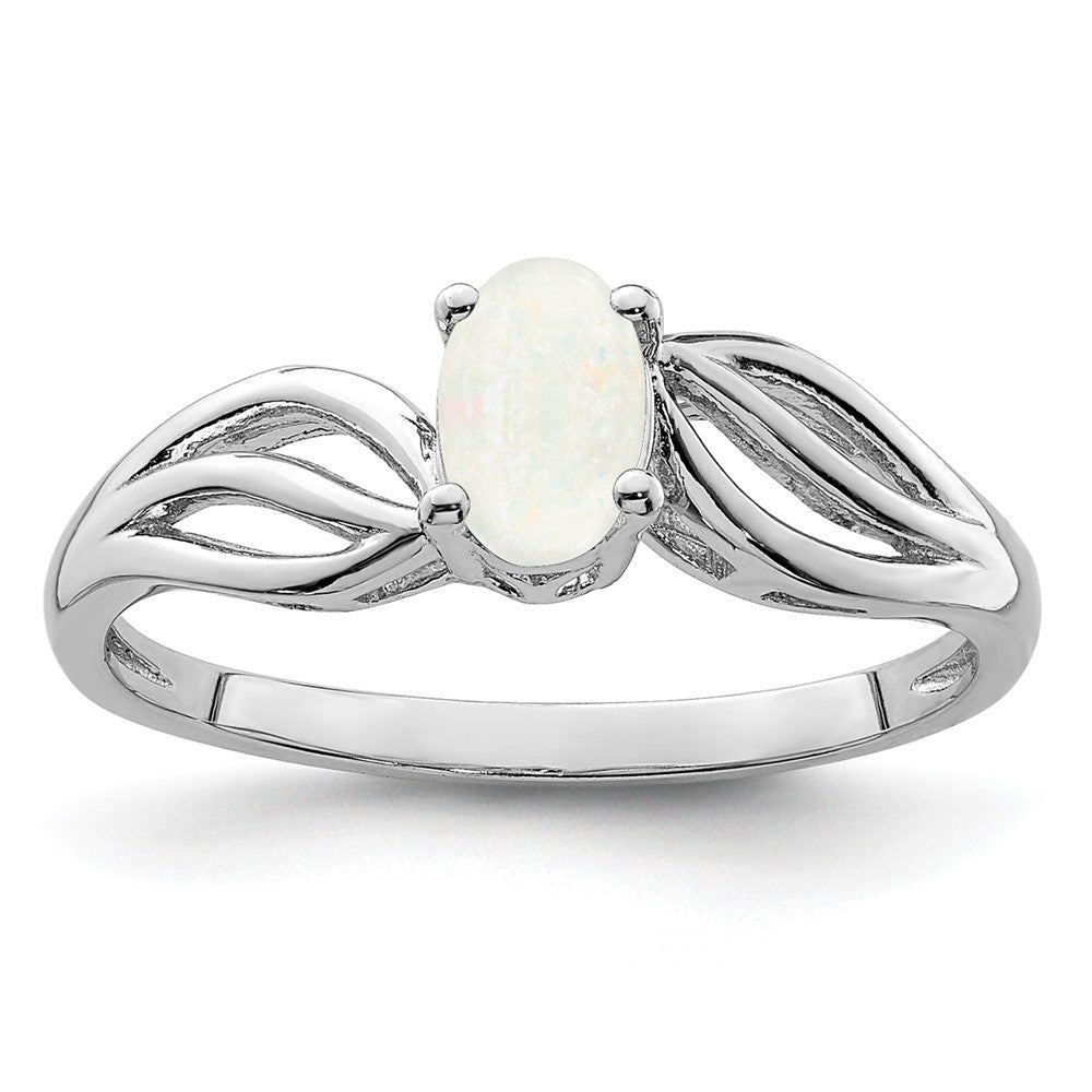 Sterling Silver Rhodium-plated Created Opal Ring