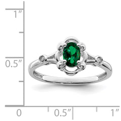 Sterling Silver Rhodium-plated Created Emerald & Diam. Ring