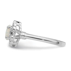 Sterling Silver Rhodium-plated Created Opal & Diam. Ring