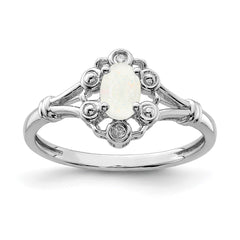 Sterling Silver Rhodium-plated Created Opal & Diam. Ring