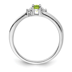 Sterling Silver Rhodium-plated Peridot & Diamond Birthstone Ring