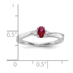 Sterling Silver Rhod-plated Created Ruby/Diamond Birthstone Ring