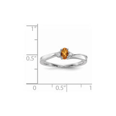 Sterling Silver Rhodium-plated Citrine & Diamond Birthstone Ring