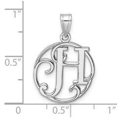 Small Sterling Silver Rhodium-plated Fancy Script Letter H Initial Pendant QC11257H