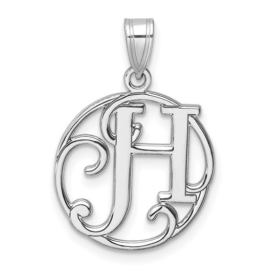 Small Sterling Silver Rhodium-plated Fancy Script Letter H Initial Pendant QC11257H