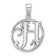 Small Sterling Silver Rhodium-plated Fancy Script Letter H Initial Pendant QC11257H