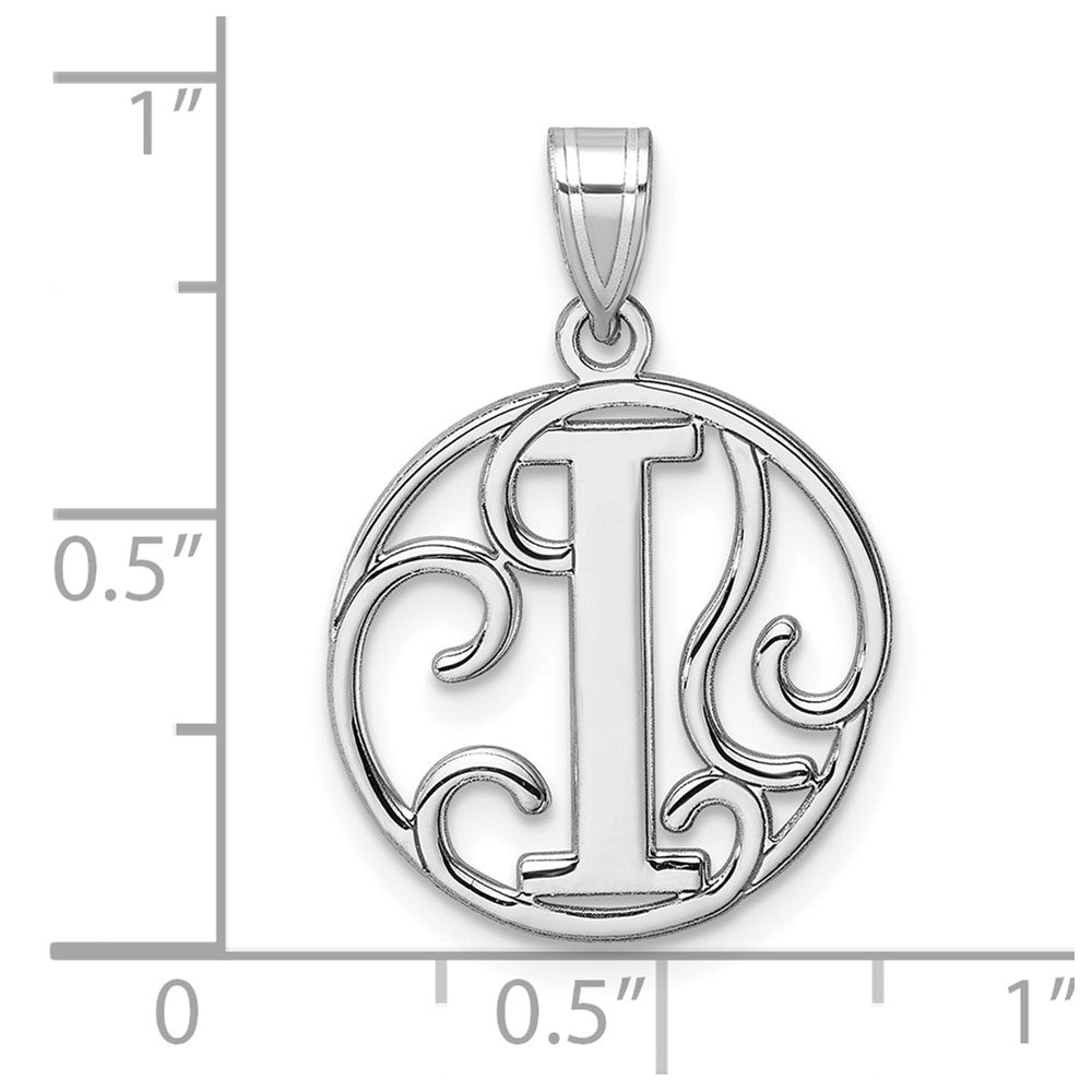 Small Sterling Silver Rhodium-plated Fancy Script Letter I Initial Pendant QC11257I