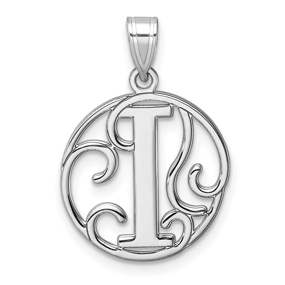 Small Sterling Silver Rhodium-plated Fancy Script Letter I Initial Pendant QC11257I