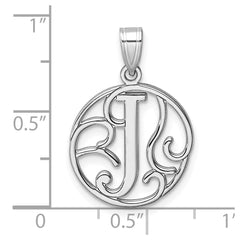 Small Sterling Silver Rhodium-plated Fancy Script Letter J Initial Pendant QC11257J