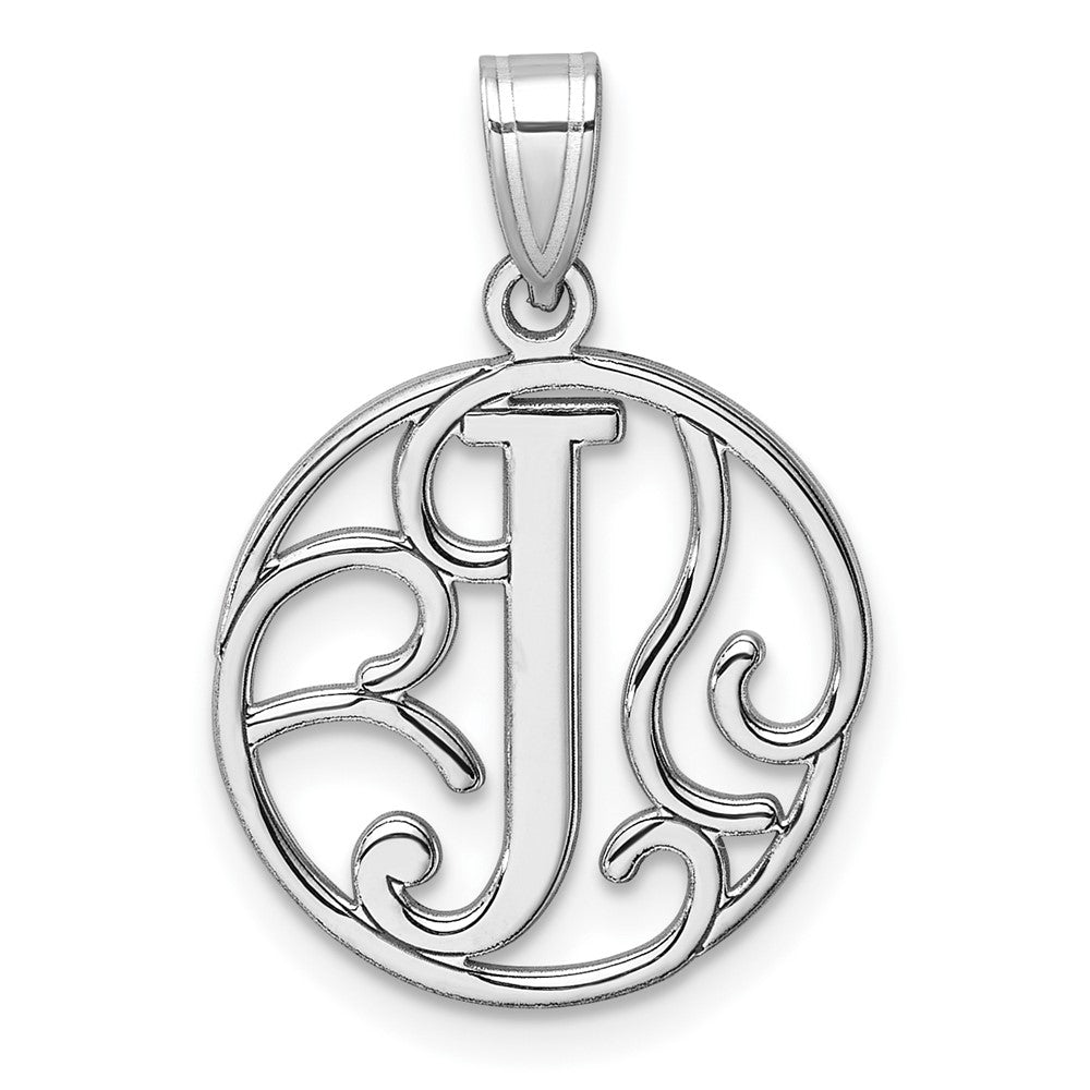 Small Sterling Silver Rhodium-plated Fancy Script Letter J Initial Pendant QC11257J