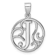 Small Sterling Silver Rhodium-plated Fancy Script Letter J Initial Pendant QC11257J