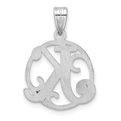 Small Sterling Silver Rhodium-plated Fancy Script Letter K Initial Pendant QC11257K