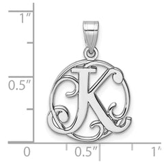 Small Sterling Silver Rhodium-plated Fancy Script Letter K Initial Pendant QC11257K