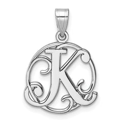 Small Sterling Silver Rhodium-plated Fancy Script Letter K Initial Pendant QC11257K