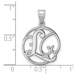 Small Sterling Silver Rhodium-plated Fancy Script Letter L Initial Pendant QC11257L