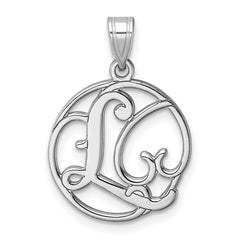 Small Sterling Silver Rhodium-plated Fancy Script Letter L Initial Pendant QC11257L
