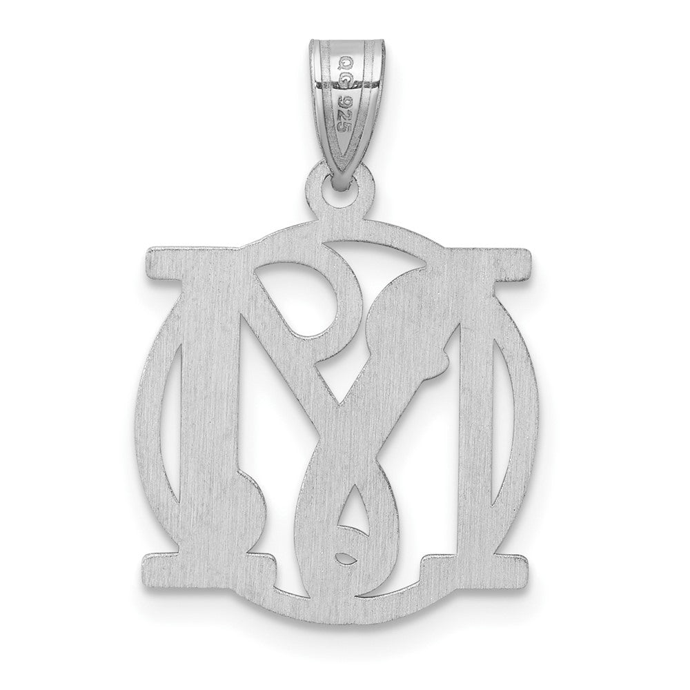Small Sterling Silver Rhodium-plated Fancy Script Letter M Initial Pendant QC11257M