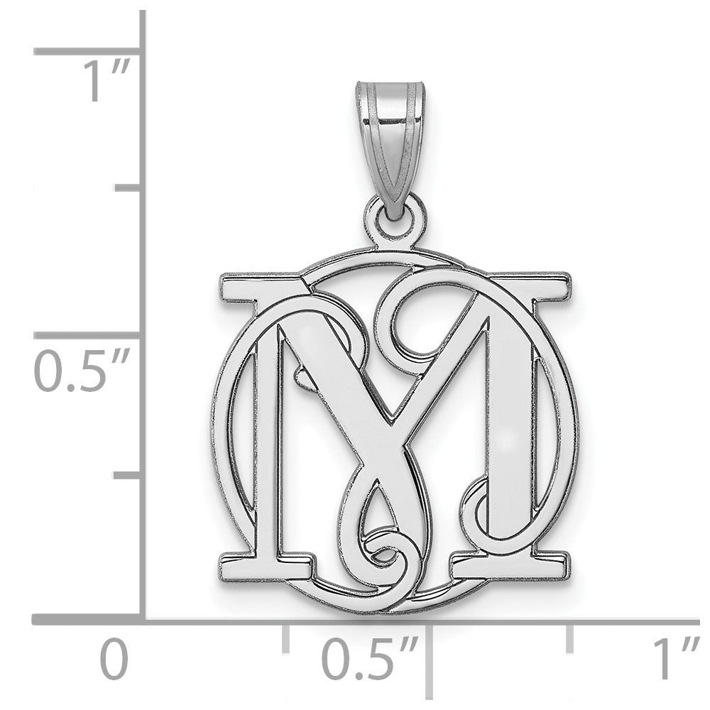 Small Sterling Silver Rhodium-plated Fancy Script Letter M Initial Pendant QC11257M