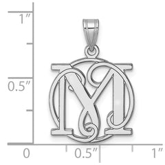 Small Sterling Silver Rhodium-plated Fancy Script Letter M Initial Pendant QC11257M