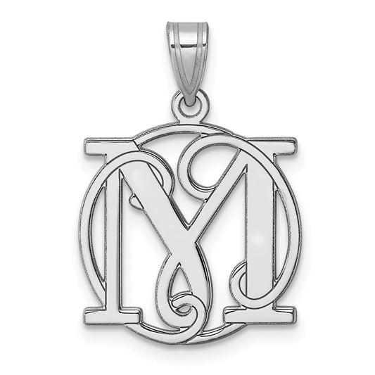 Small Sterling Silver Rhodium-plated Fancy Script Letter M Initial Pendant QC11257M