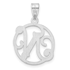 Small Sterling Silver Rhodium-plated Fancy Script Letter N Initial Pendant QC11257N