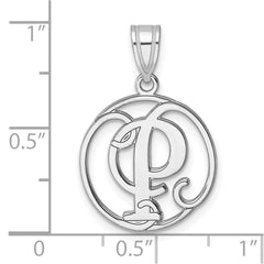 Small Sterling Silver Rhodium-plated Fancy Script Letter P Initial Pendant QC11257P