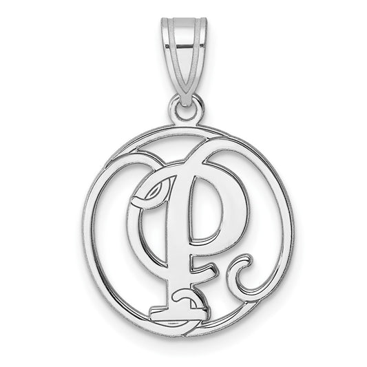 Small Sterling Silver Rhodium-plated Fancy Script Letter P Initial Pendant QC11257P