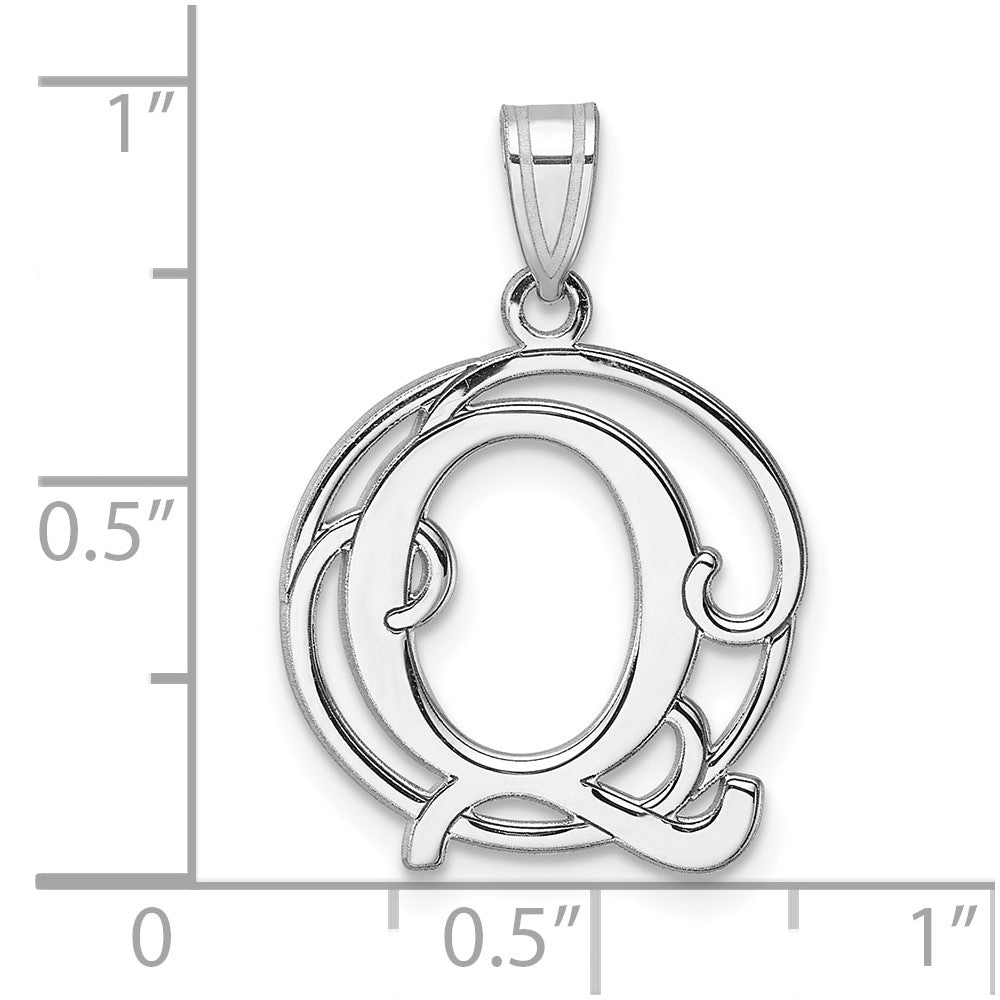 Small Sterling Silver Rhodium-plated Fancy Script Letter Q Initial Pendant QC11257Q
