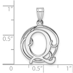 Small Sterling Silver Rhodium-plated Fancy Script Letter Q Initial Pendant QC11257Q