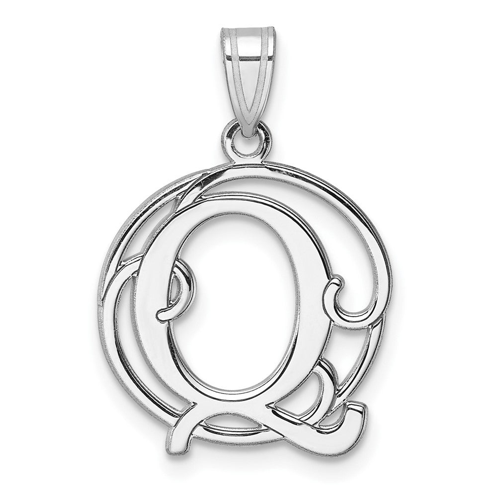 Small Sterling Silver Rhodium-plated Fancy Script Letter Q Initial Pendant QC11257Q
