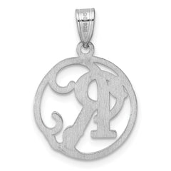 Small Sterling Silver Rhodium-plated Fancy Script Letter R Initial Pendant QC11257R